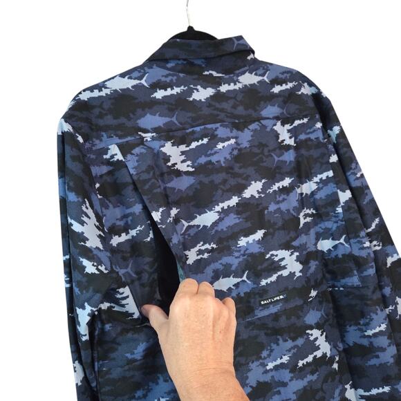 Salt Life SLX Fishing Shirt Stretch Flannel, Fish Camo Print NWT sz M Mesh Vents - Picture 4 of 13